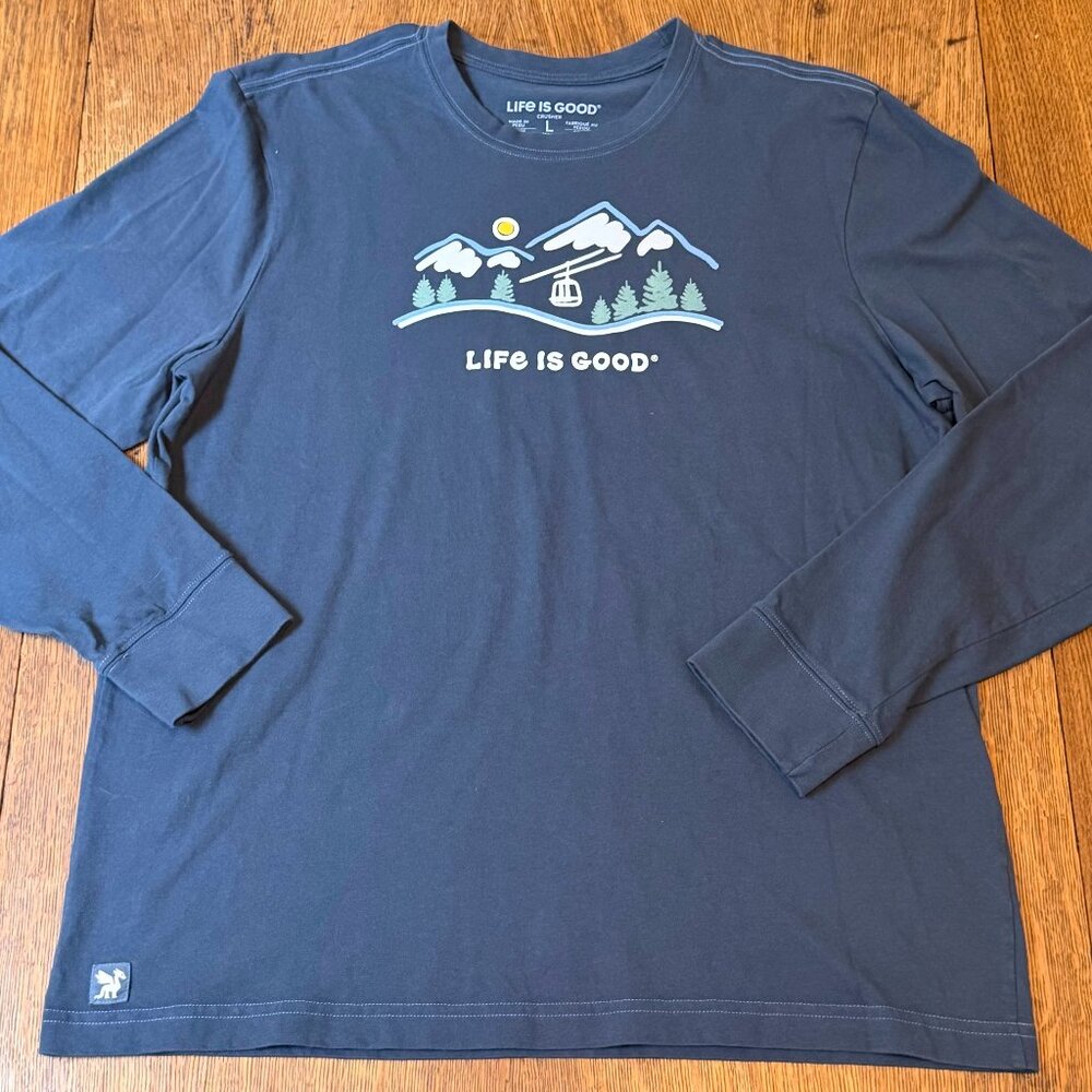 Life Is Good Ski Gondola Men's Long Sleeve T-Shirt - Large, Navy Blue